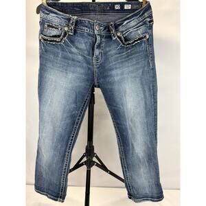 Miss Me Jeans Womens 30 Signature Mid rise Capri Embellished Distressed